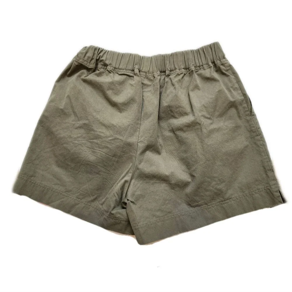 Olive green 100% cotton shorts,  elastic waistband, pockets, Large